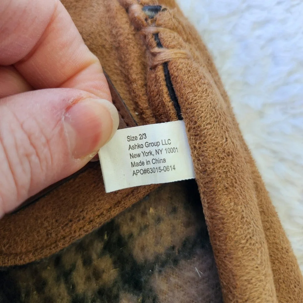 Lucky Brand Kids Brown Plaid Lined Moccasin‎ Slippers Size 2/3